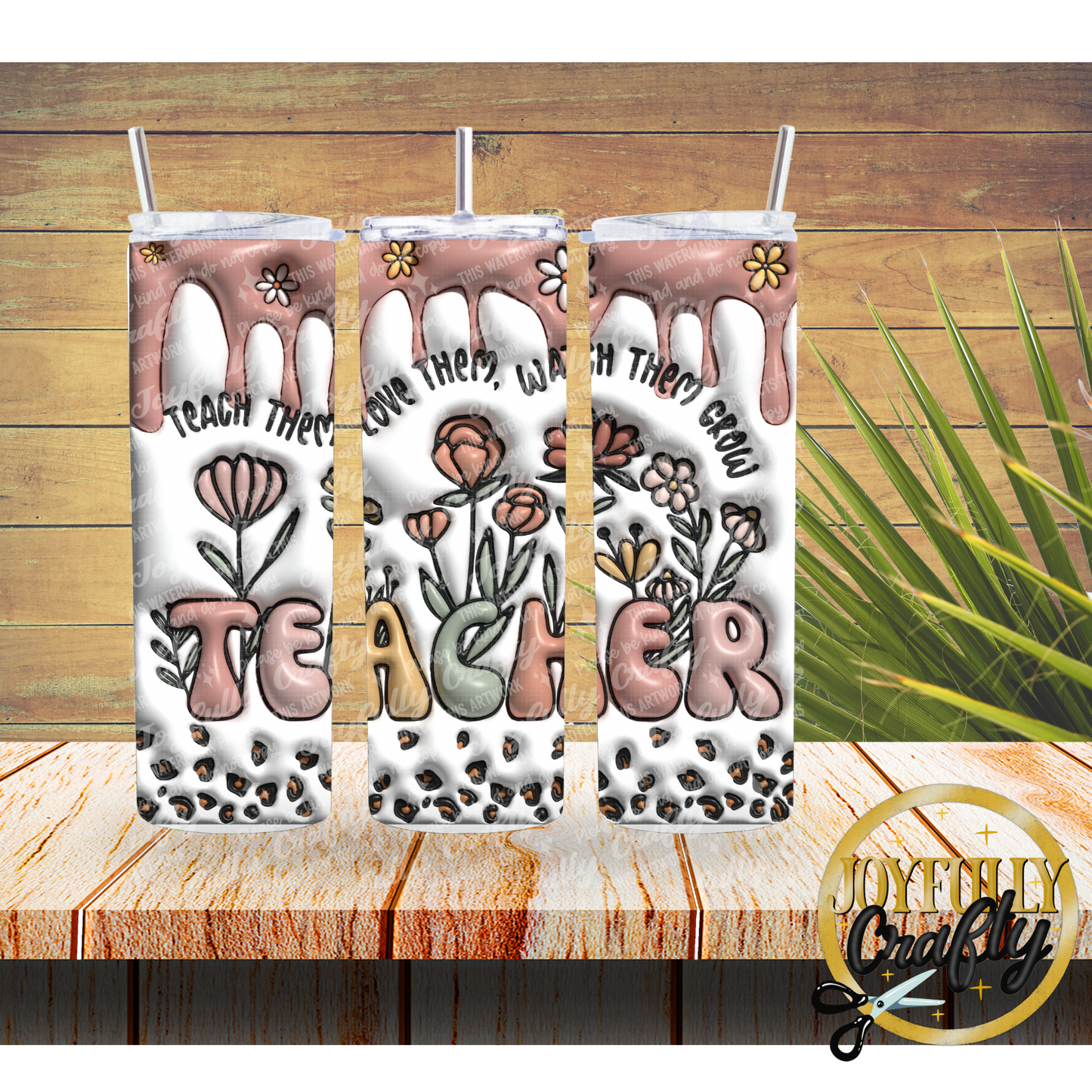 3D Teacher Floral 20 Ounce Tumbler