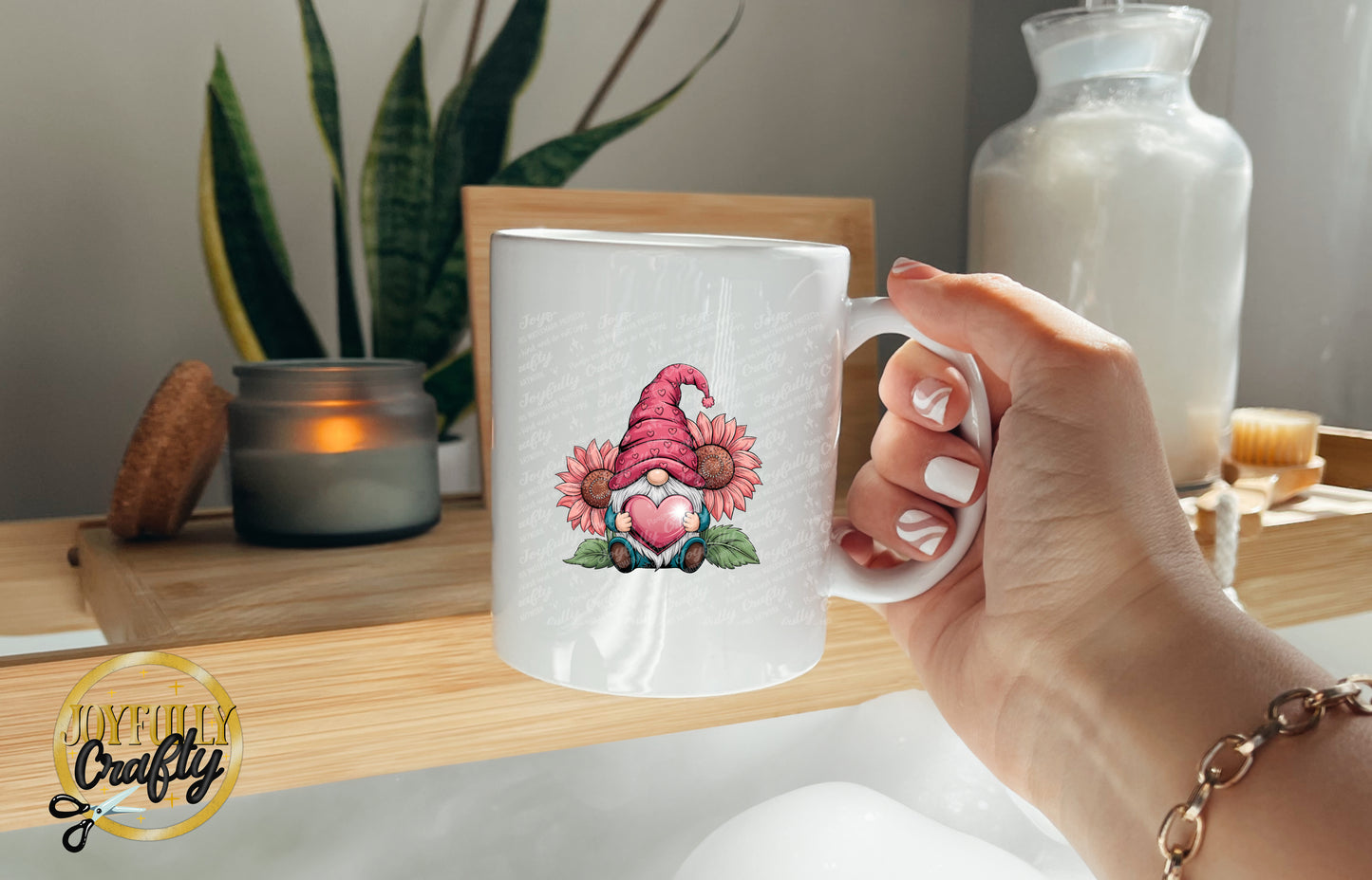 Heart and Sunflower Gnome Ceramic Mug