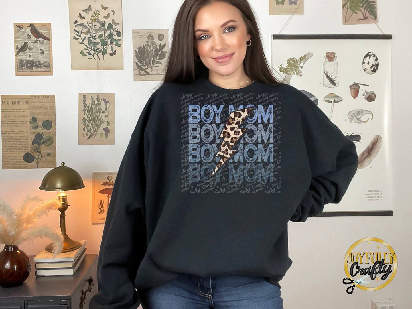 Boy Mom Distressed Bolt Adult Crewneck Sweater