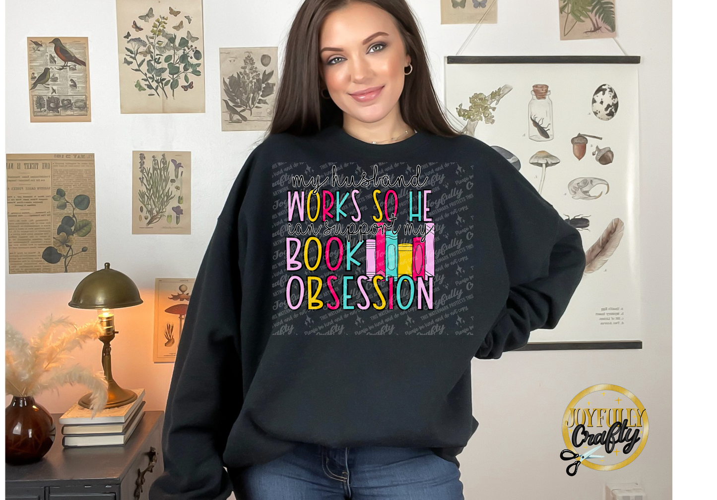 My Husband Works Hard For Books Adult Crewneck Sweater