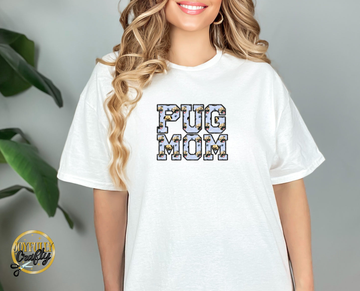 Pug Mom Faux Embroidered Adult T Shirt