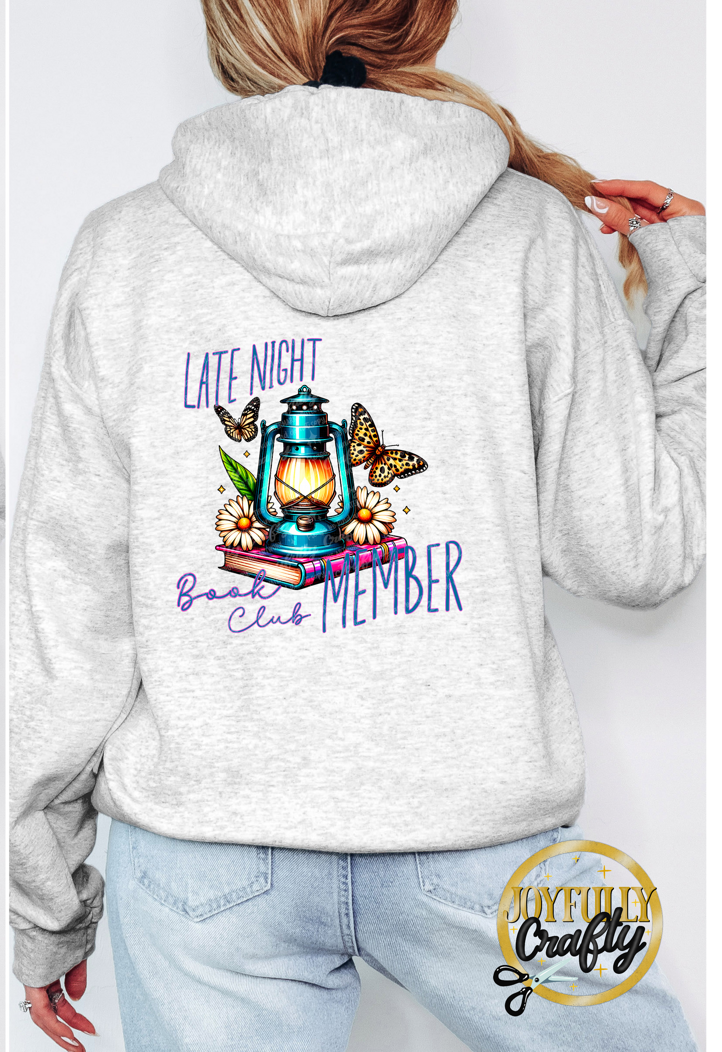 Late Night Book Club Member Adult Zip Up Hoodie Back Design