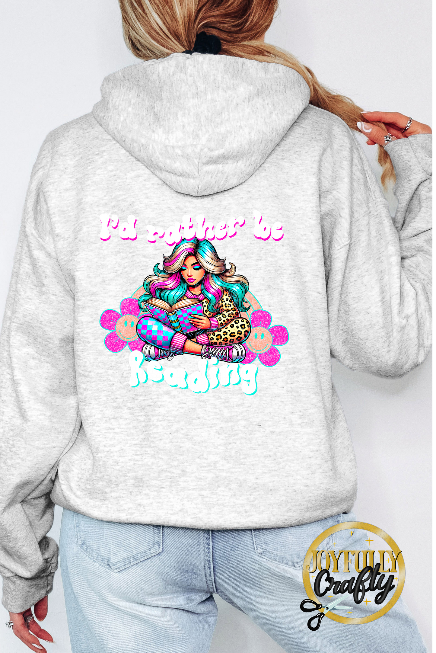 I'd Rather Be Reading Retro Adult Zip Up Hoodie Back Design