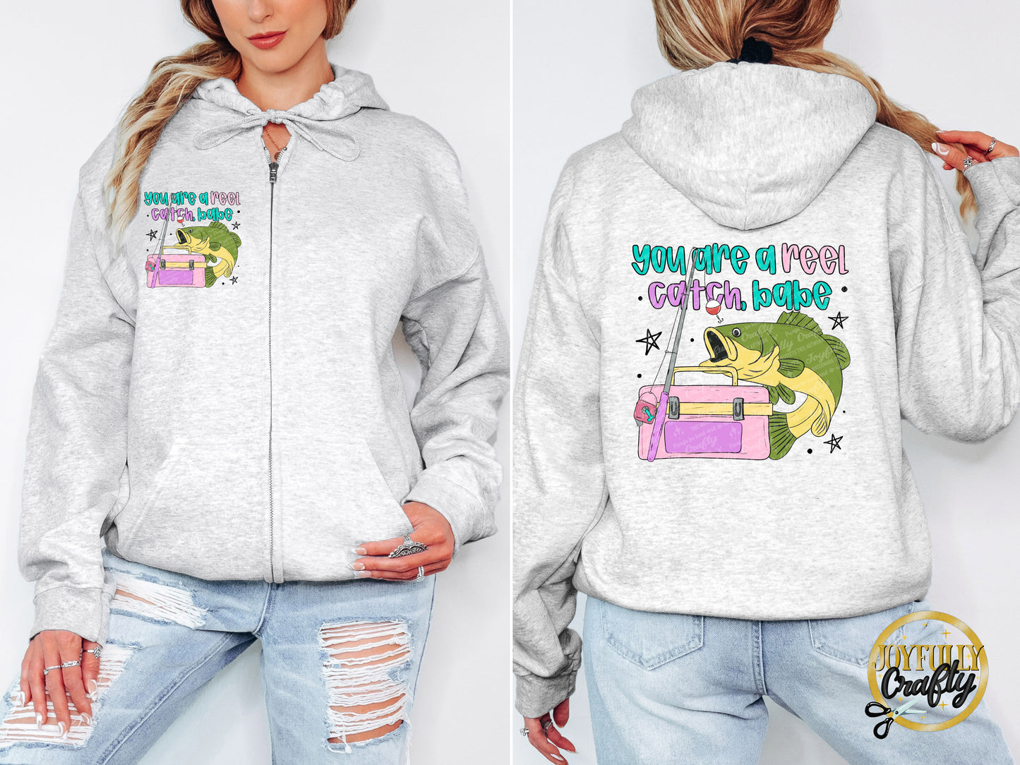 Reel Catch Adult Zip Up Hoodie Front and Back Design
