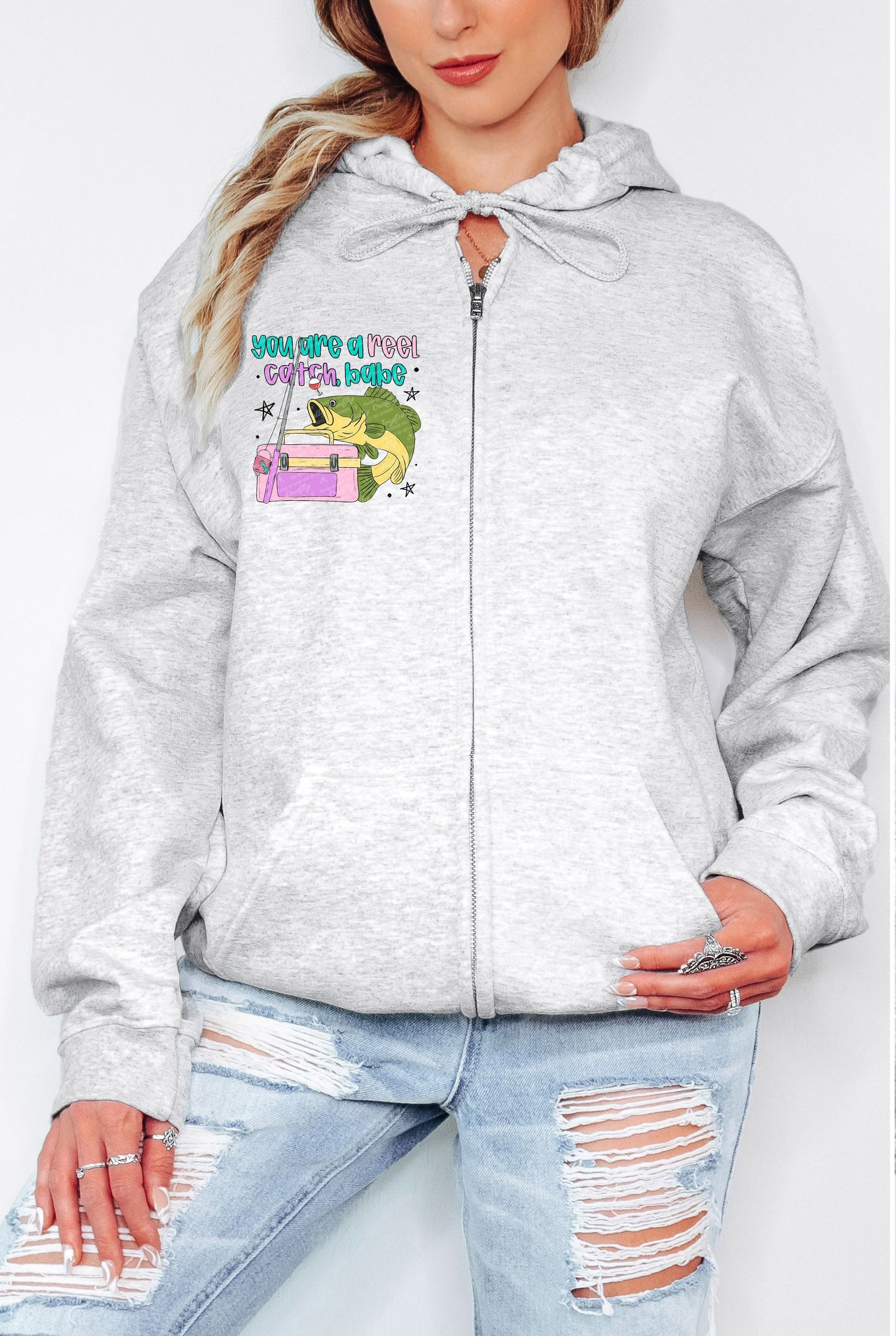 Reel Catch Adult Zip Up Hoodie Pocket Design
