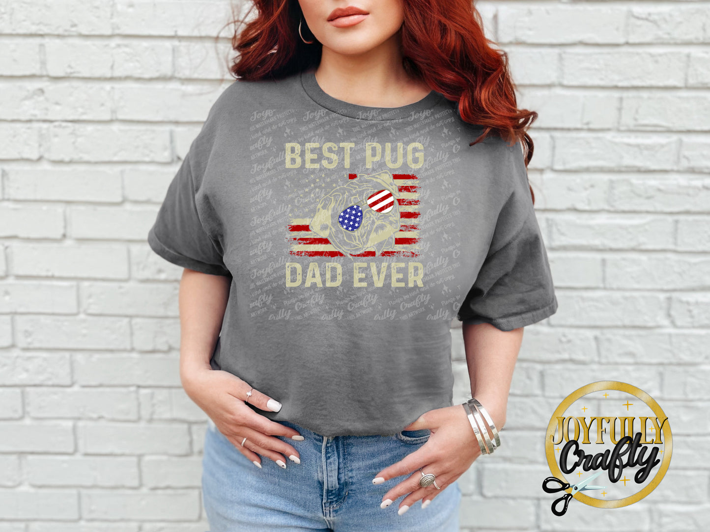 Best Pug Dad Ever American Flag Adult T Shirt
