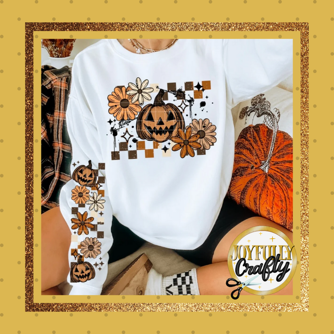 Floral Jack O Lantern Double Sleeves Adult Crewneck Sweater