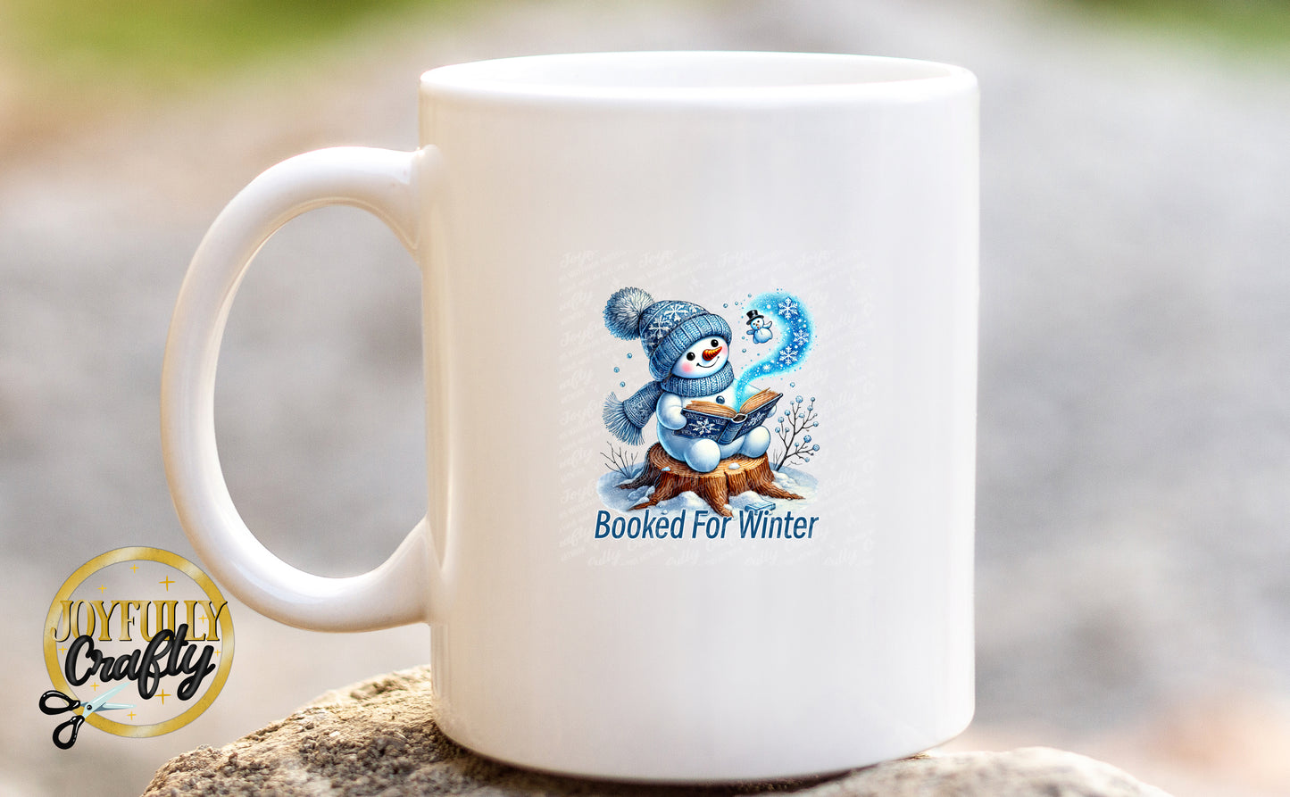 Booked For Winter Blue Snowman Ceramic Mug