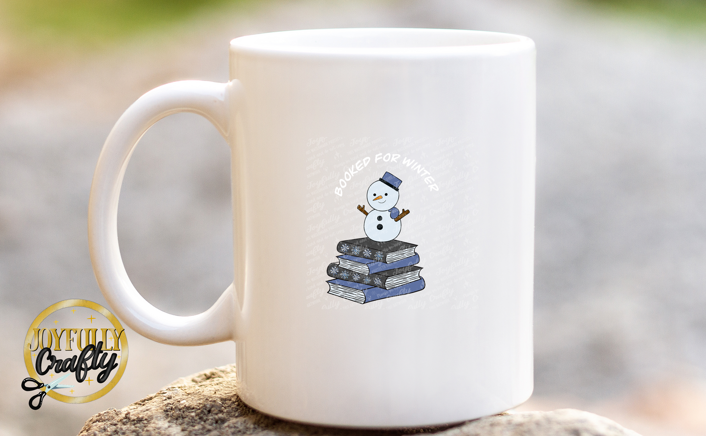 Booked For Winter Snowman White Letters Ceramic Mug