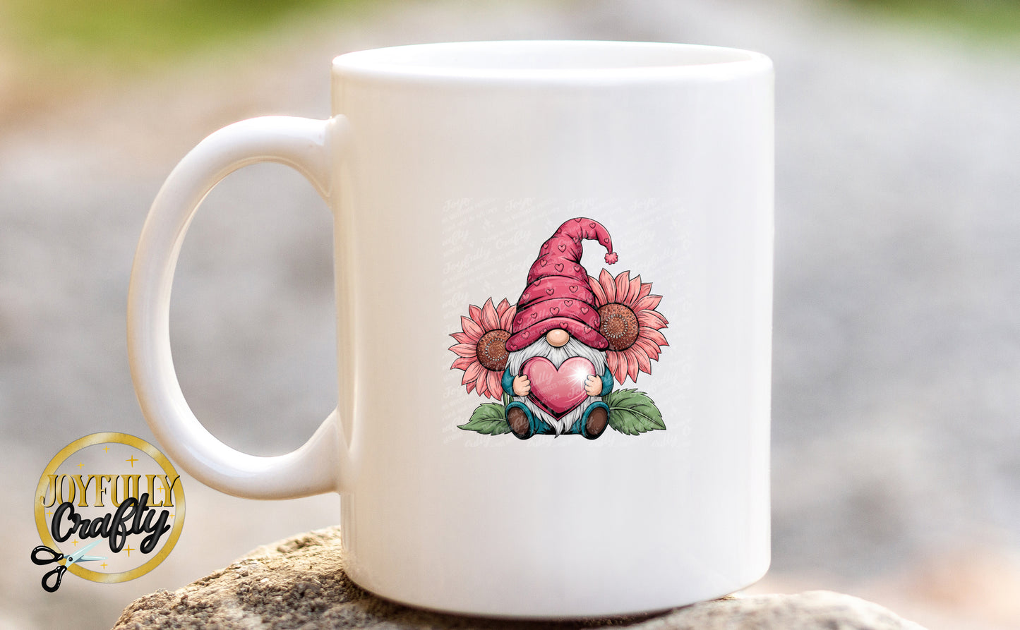 Heart and Sunflower Gnome Ceramic Mug