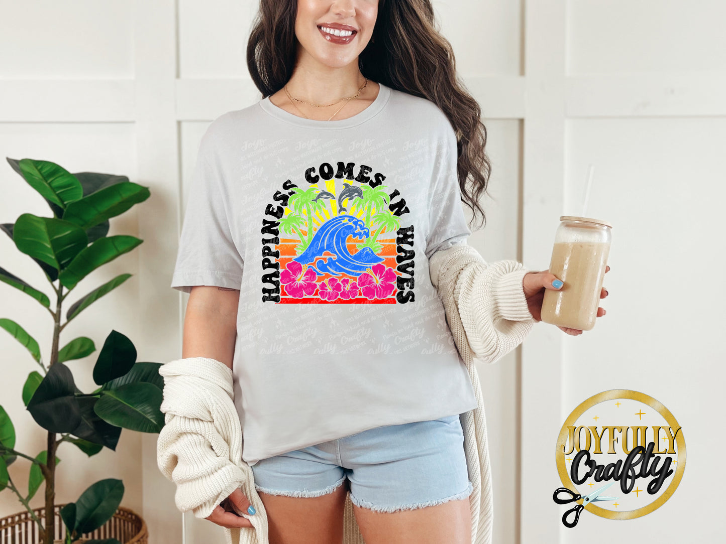 Happiness Comes In Waves Adult T Shirt