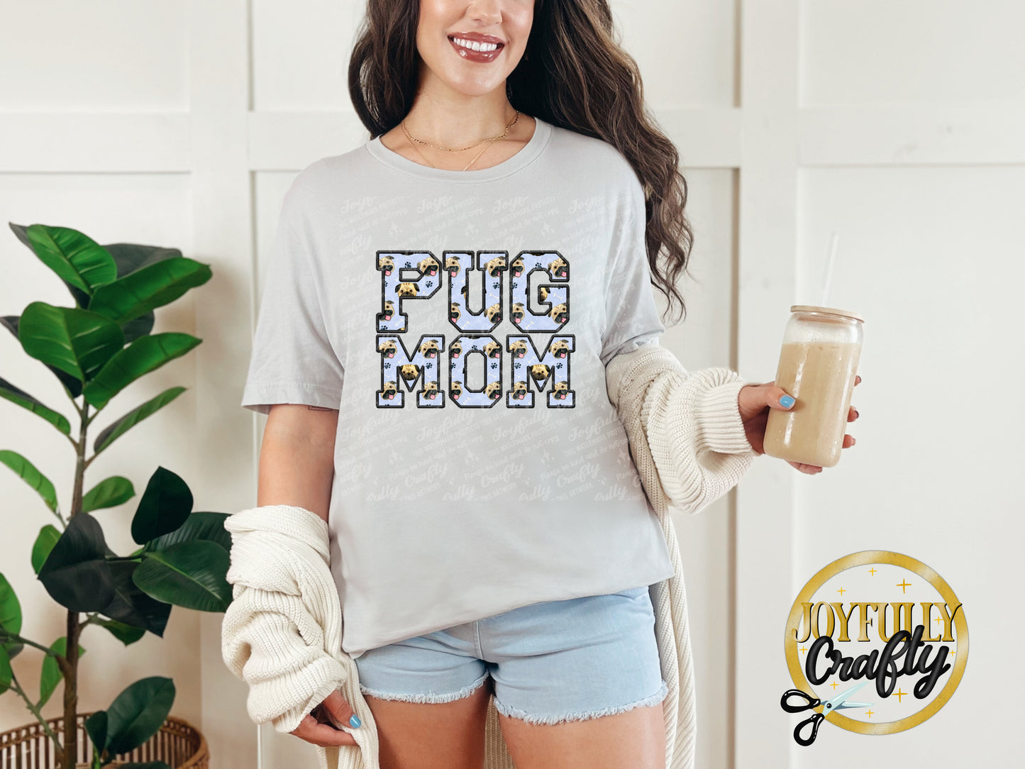 Pug Mom Faux Embroidered Adult T Shirt