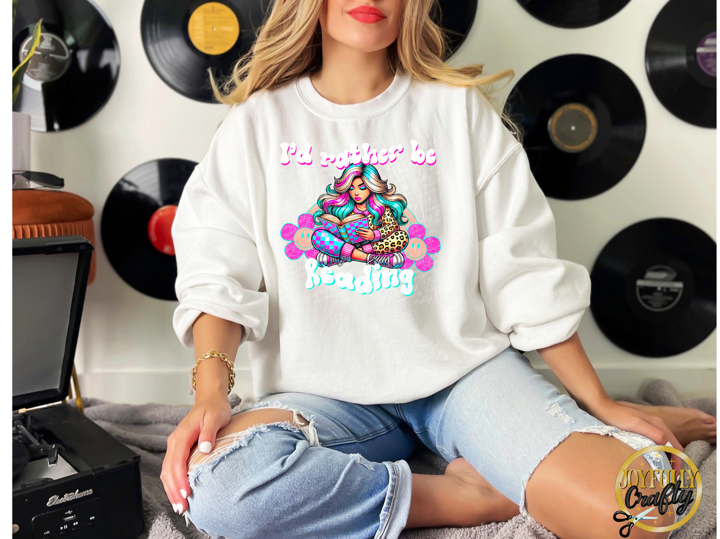 I'd Rather Be Reading Retro Adult Crewneck Sweater