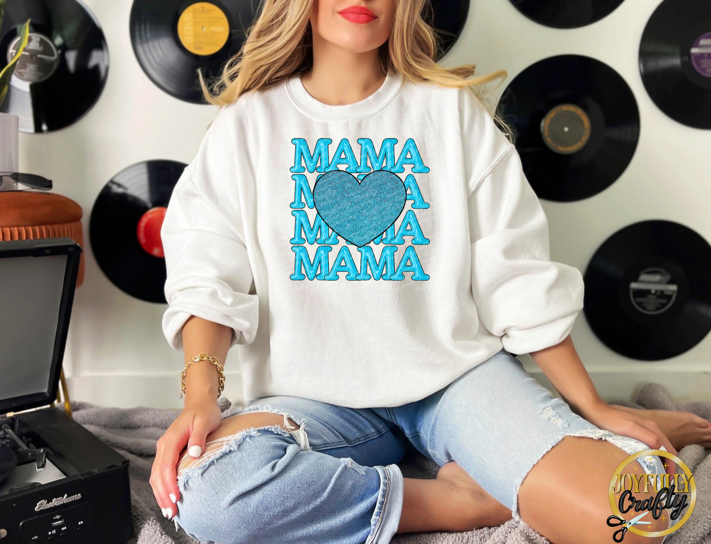 Blue Mama Stacked Adult Crewneck Sweater