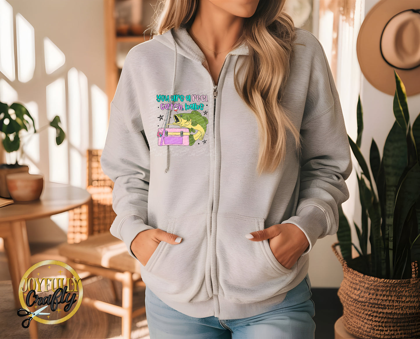 Reel Catch Adult Zip Up Hoodie Pocket Design