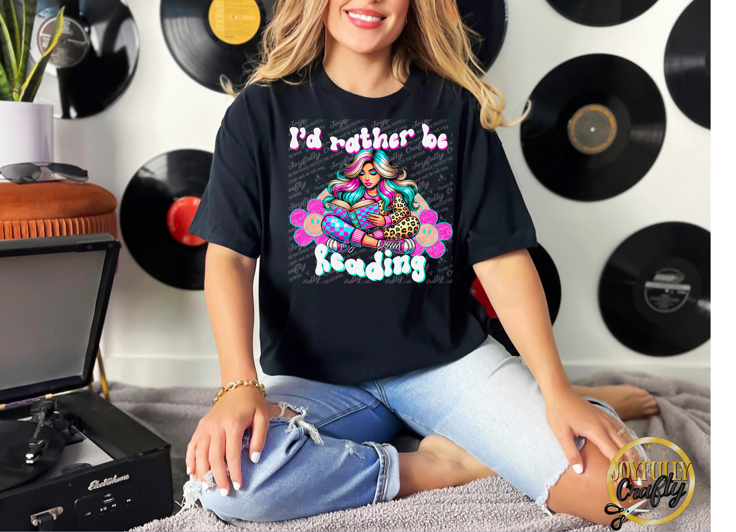 I'd Rather Be Reading Retro Adult T Shirt