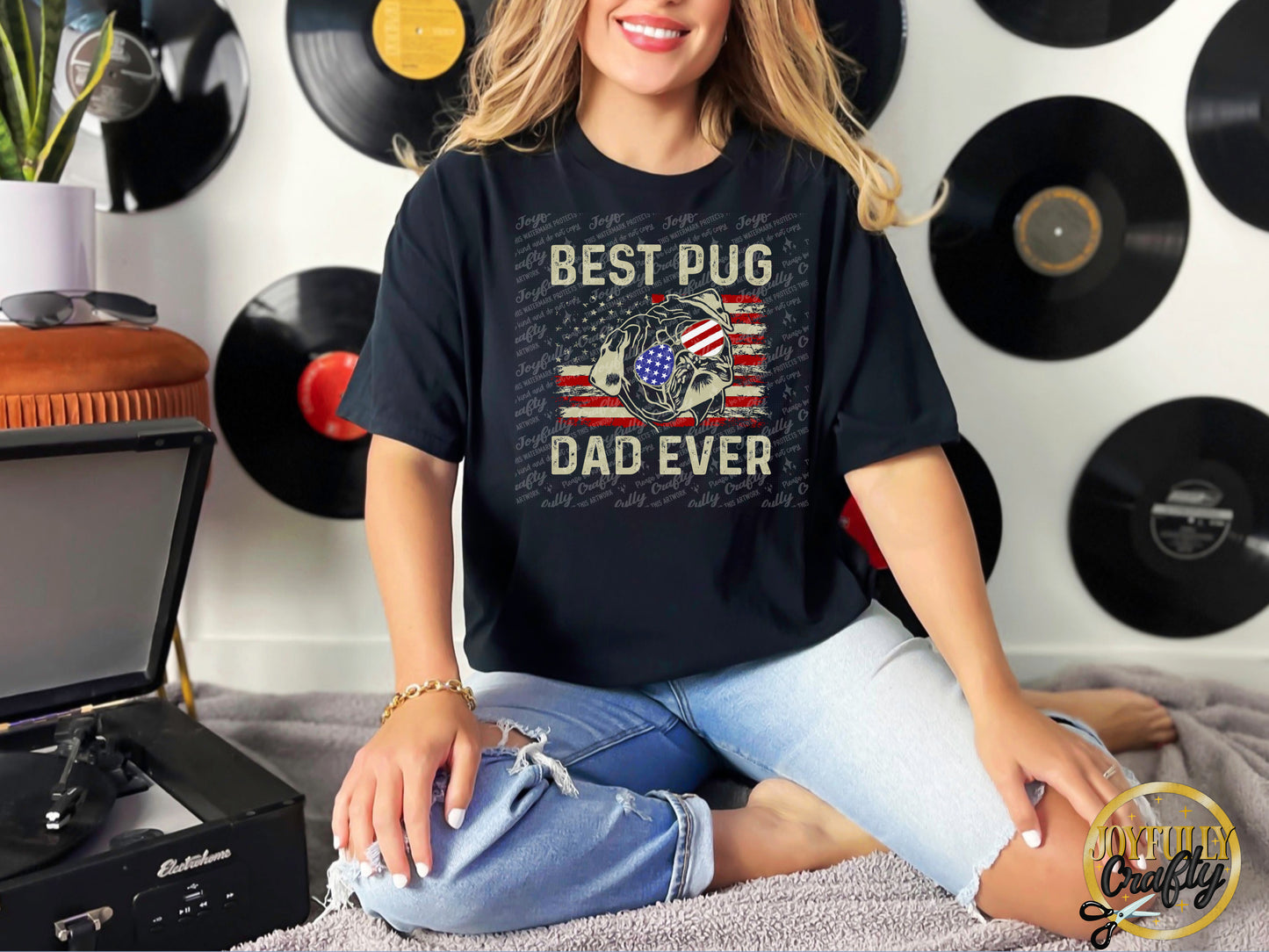 Best Pug Dad Ever American Flag Adult T Shirt