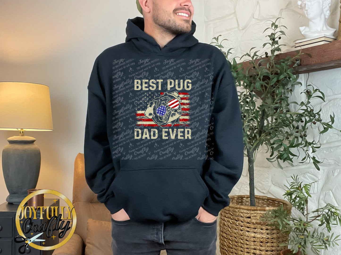 Best Pug Dad Ever American Flag Adult Hoodie