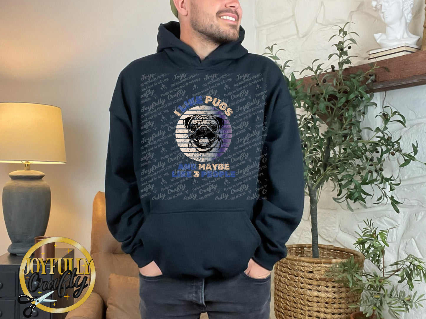 I Like Pugs And 3 People Distressed Adult Hoodie