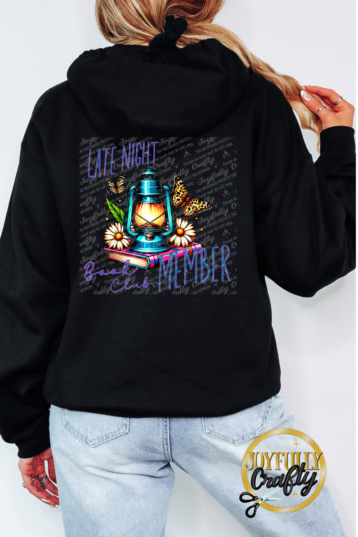 Late Night Book Club Member Adult Zip Up Hoodie Back Design