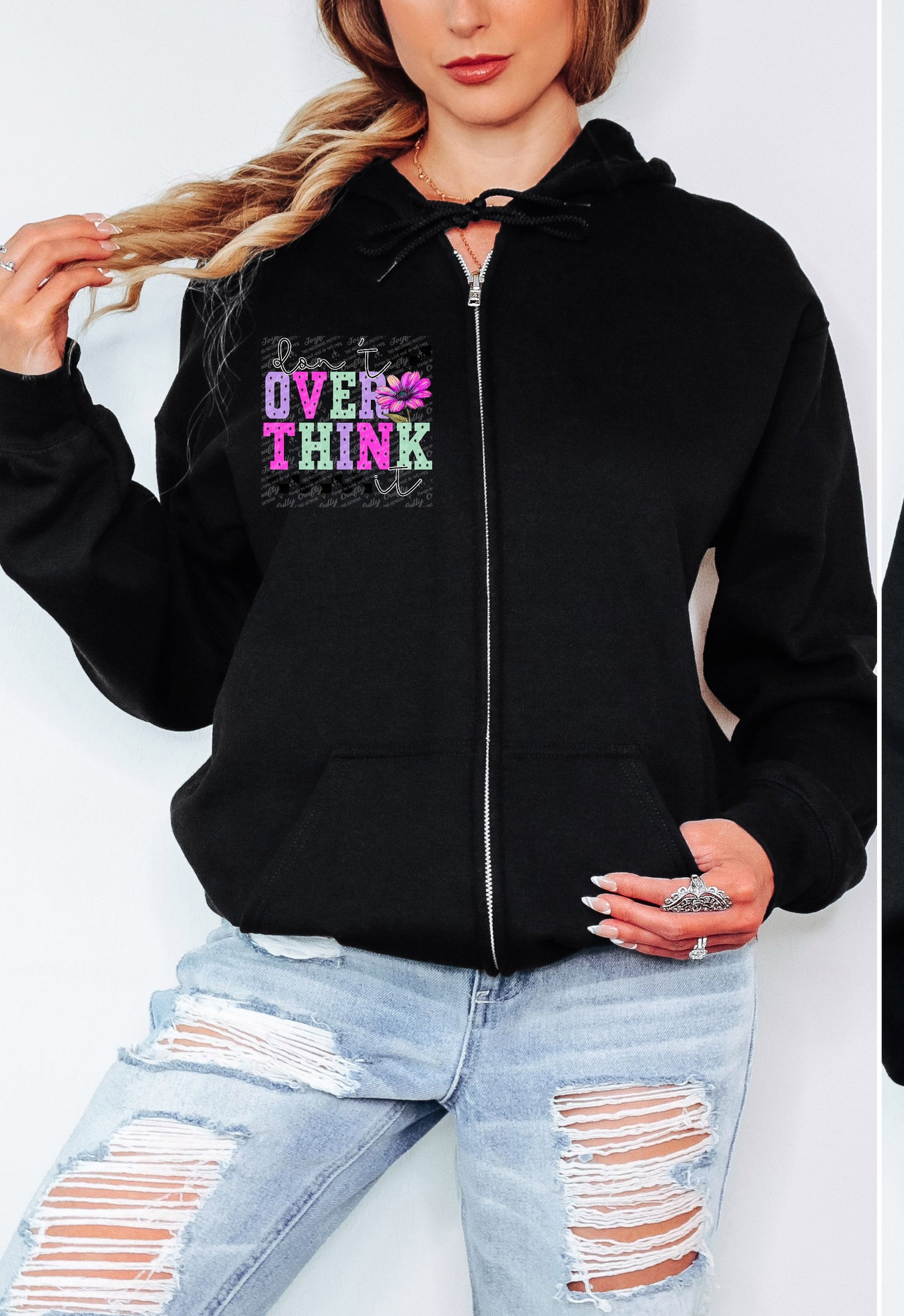 Don't Over Think It Adult Zip Up Hoodie Pocket Design