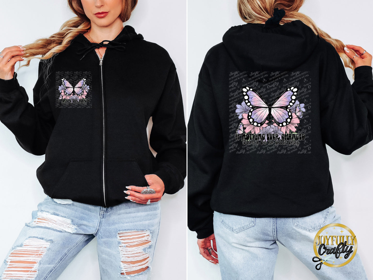 No Butterflies Adult Zip Up Hoodie Back Design