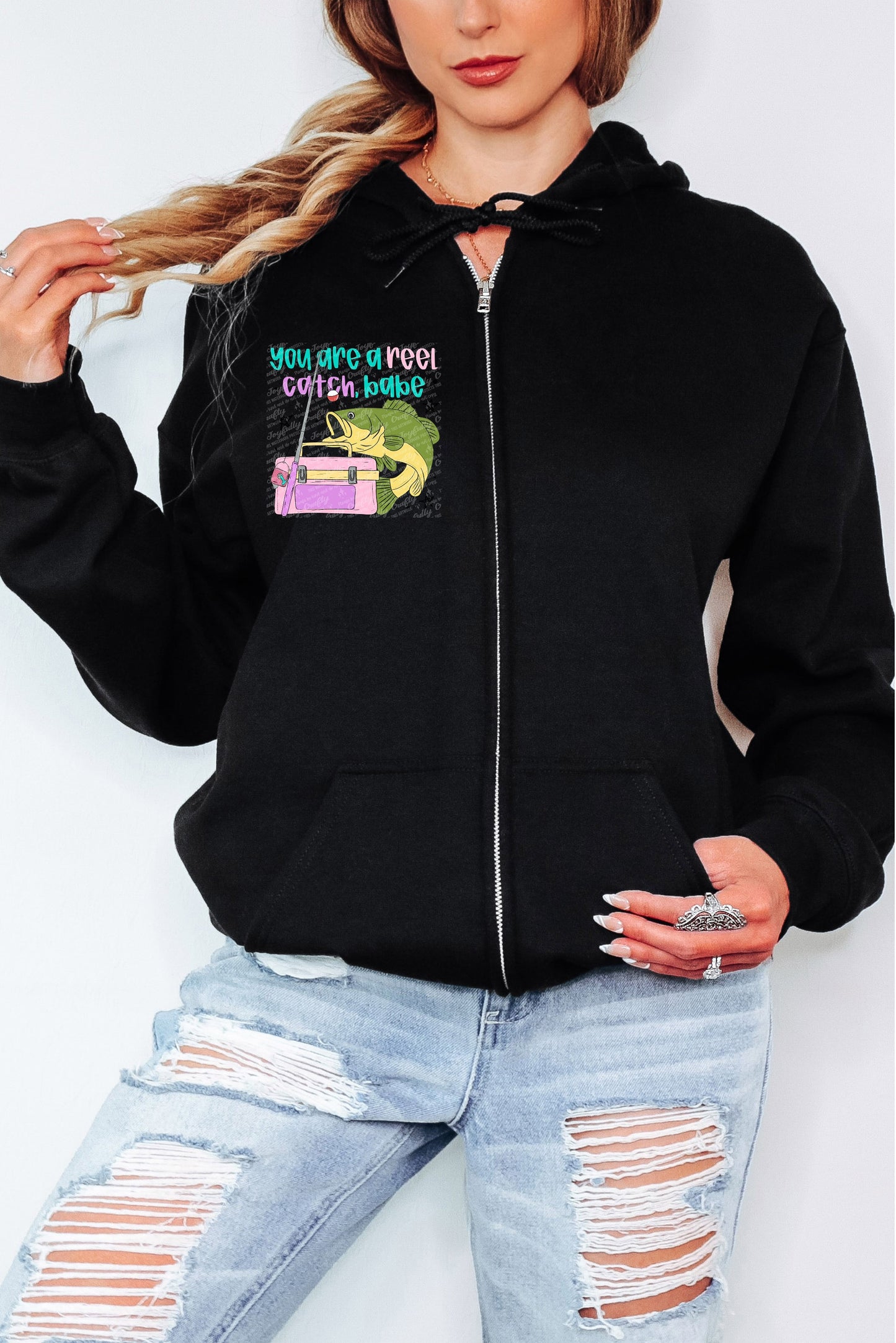 Reel Catch Adult Zip Up Hoodie Pocket Design