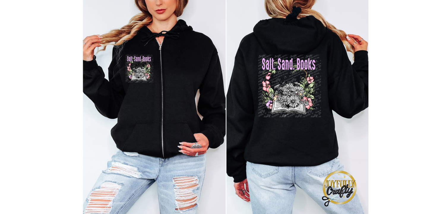 Salt Sand Books Adult Zip Up Hoodie Front and Back Design