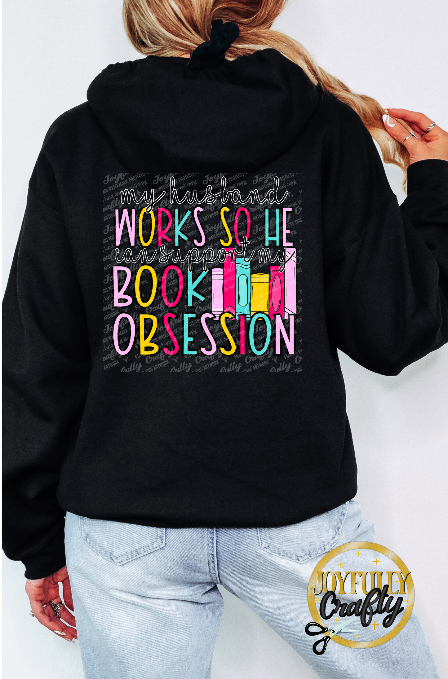 My Husband Works Hard For Books Adult Zip Up Hoodie Back Design