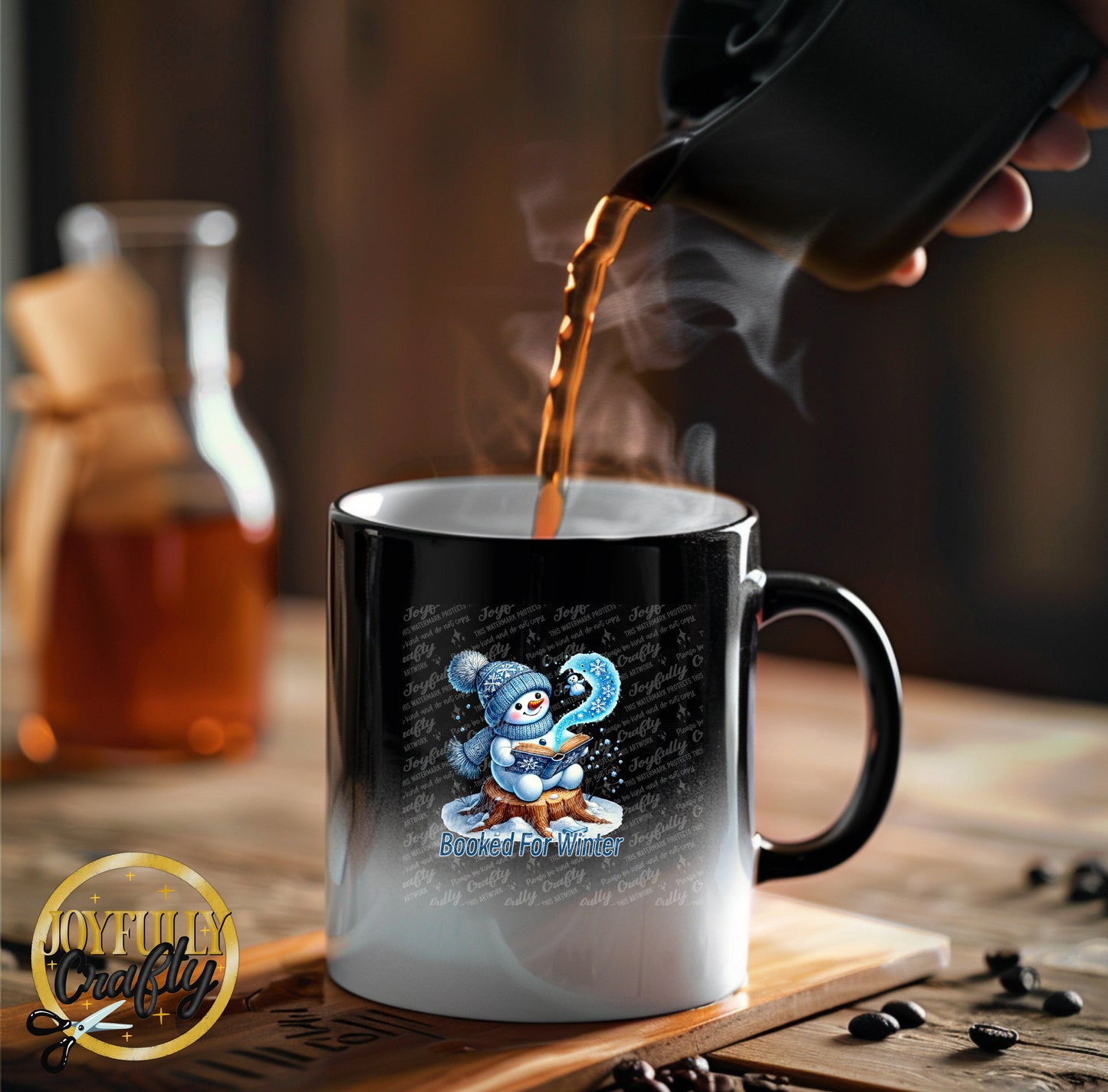Booked For Winter Blue Snowman Ceramic Mug
