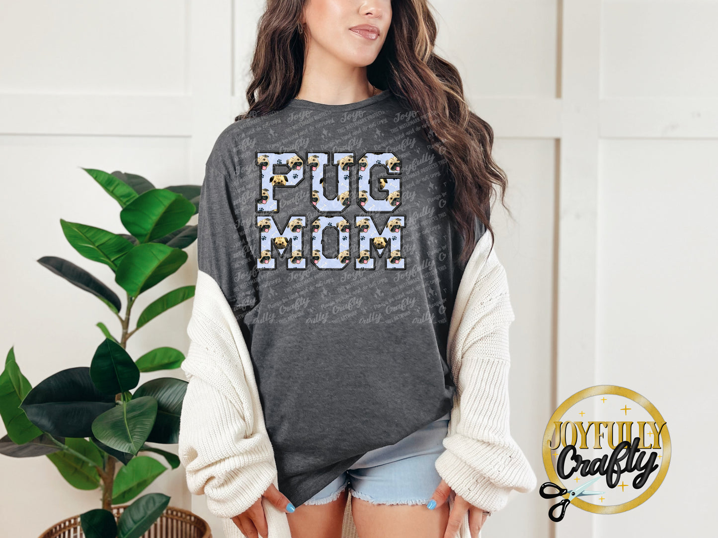 Pug Mom Faux Embroidered Adult T Shirt