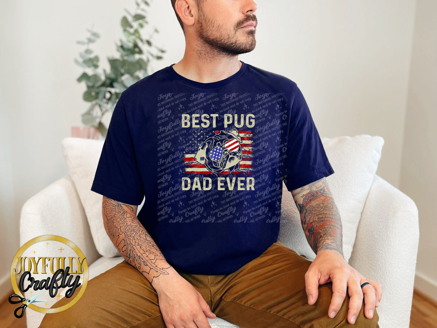 Best Pug Dad Ever American Flag Adult T Shirt