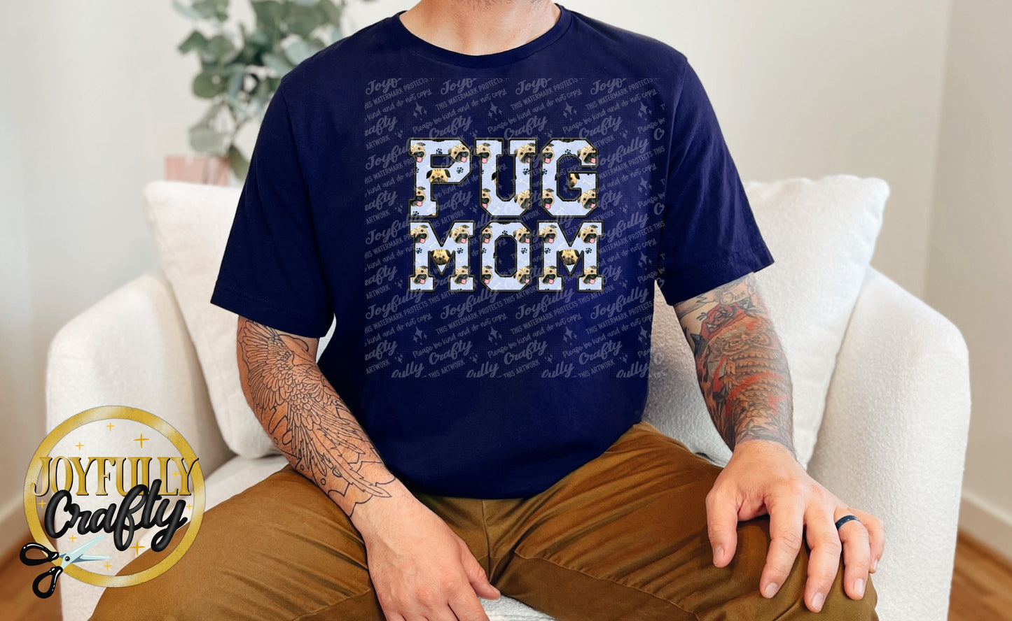 Pug Mom Faux Embroidered Adult T Shirt