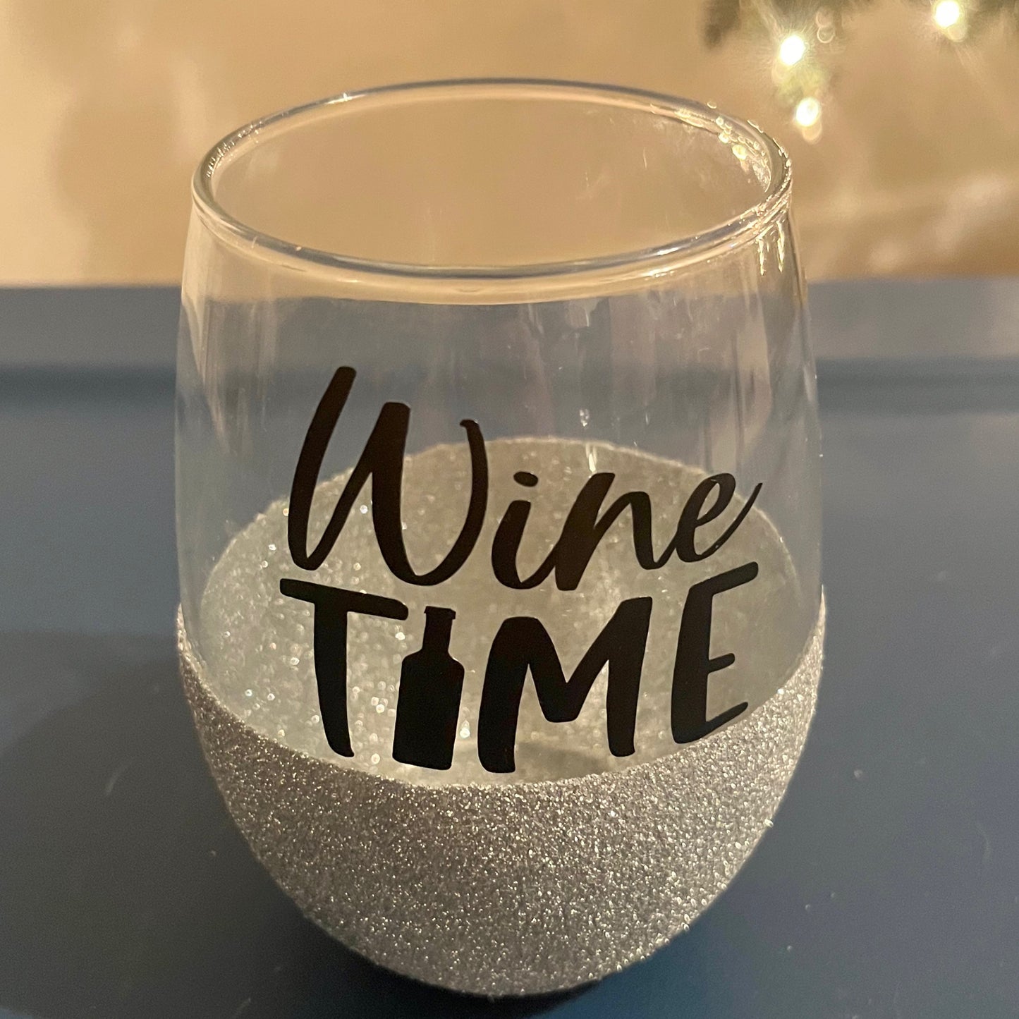 Silver Glitter Wine Time Wine Glass