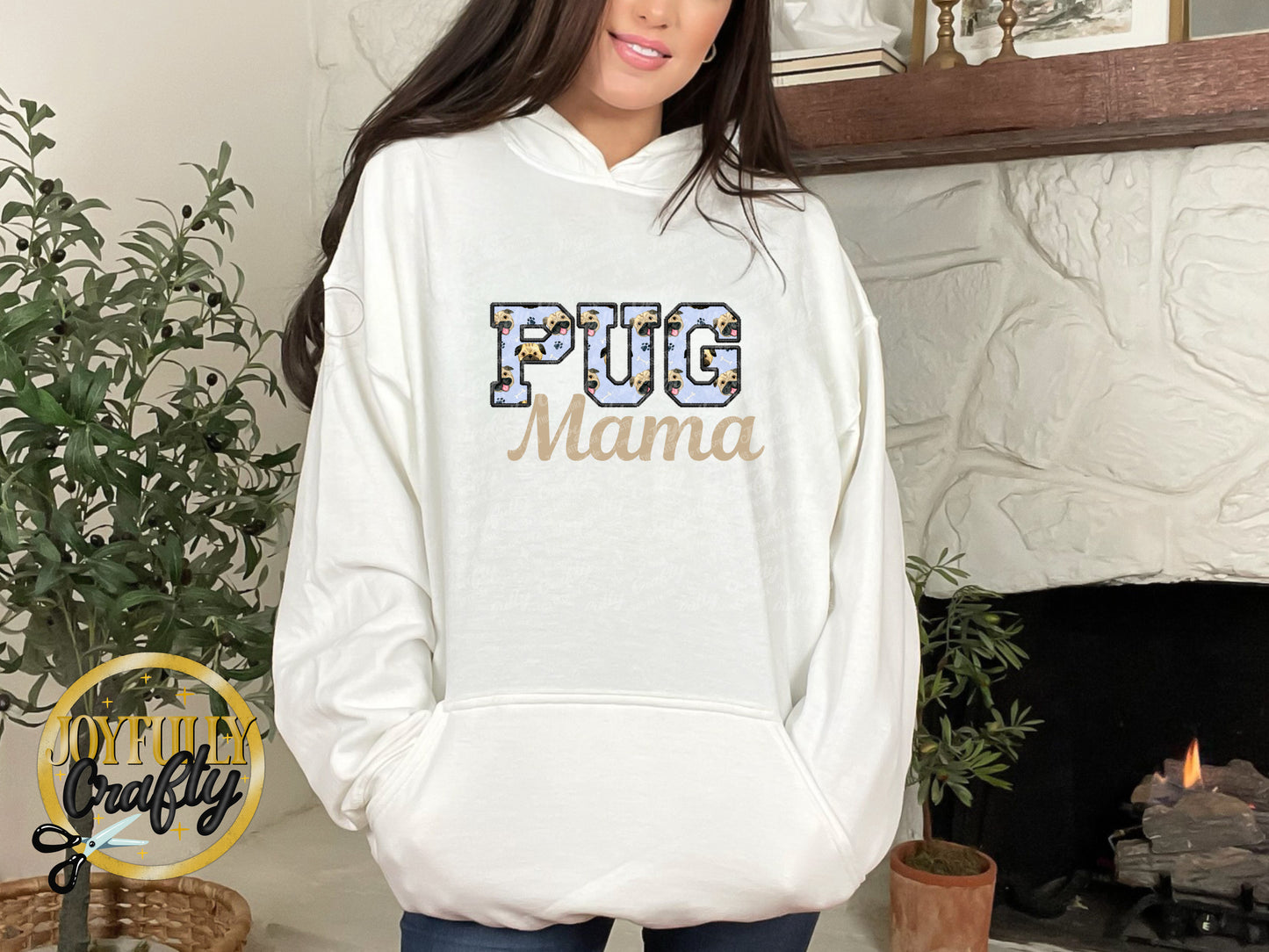 Pug Mama Faux Embroidered Adult Hoodie