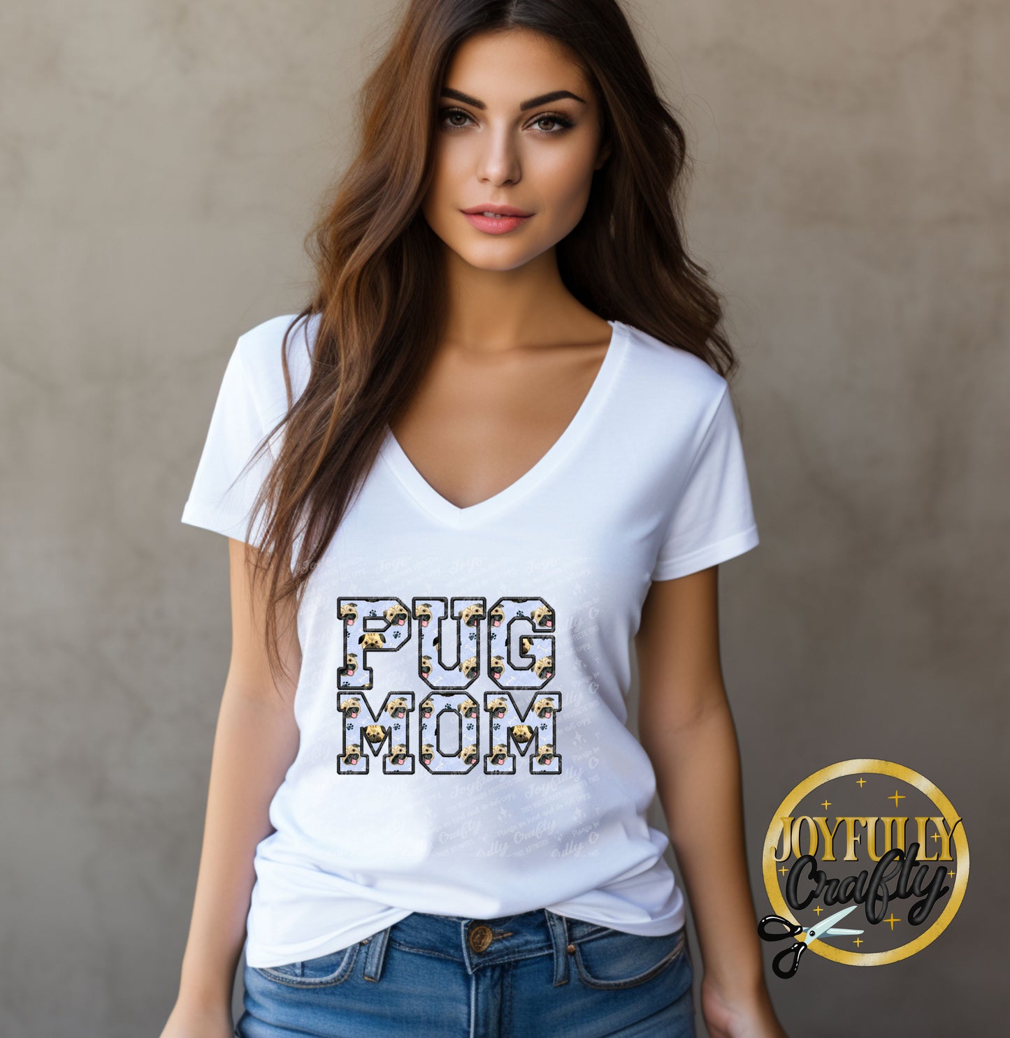 Pug Mom Faux Embroidered Adult T Shirt
