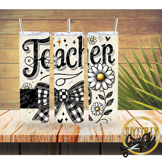 Plaid Bow and Floral Teacher 20 Ounce Tumbler