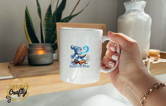 Booked For Winter Blue Snowman Ceramic Mug
