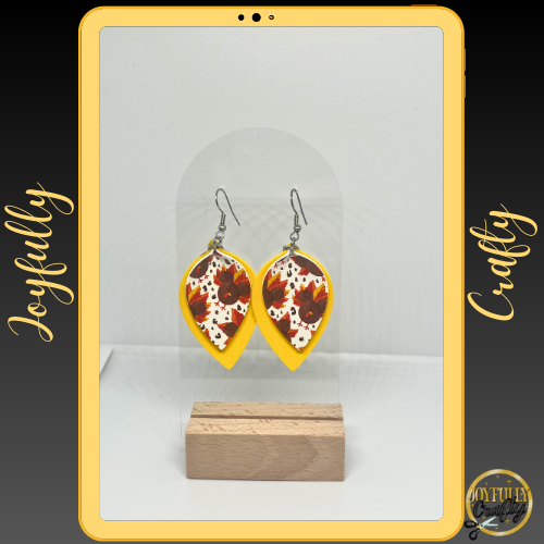 Mouse Turkey and Yellow Faux Leather Earrings