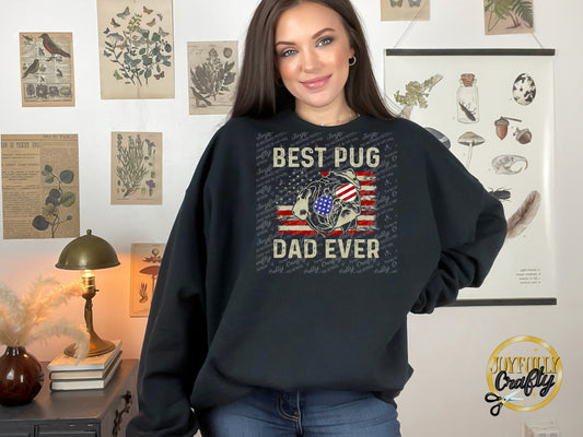 Best Pug Dad Ever American Flag Adult Crewneck Sweater