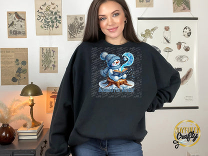 Booked For Winter Blue Snowman Adult Crewneck Sweater