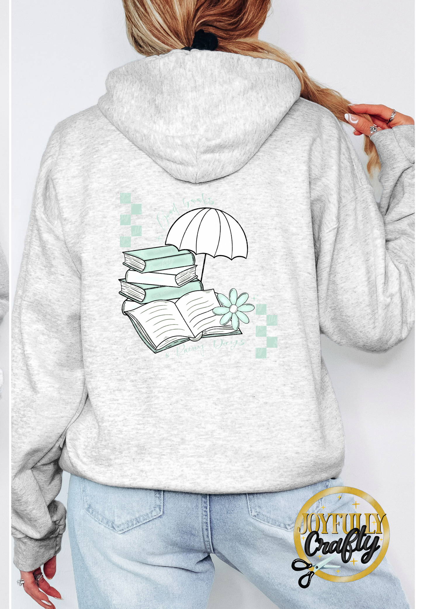 Good Books and Rainy Days Adult Zip Up Hoodie Back Design