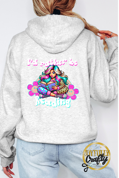 I'd Rather Be Reading Retro Adult Zip Up Hoodie Back Design