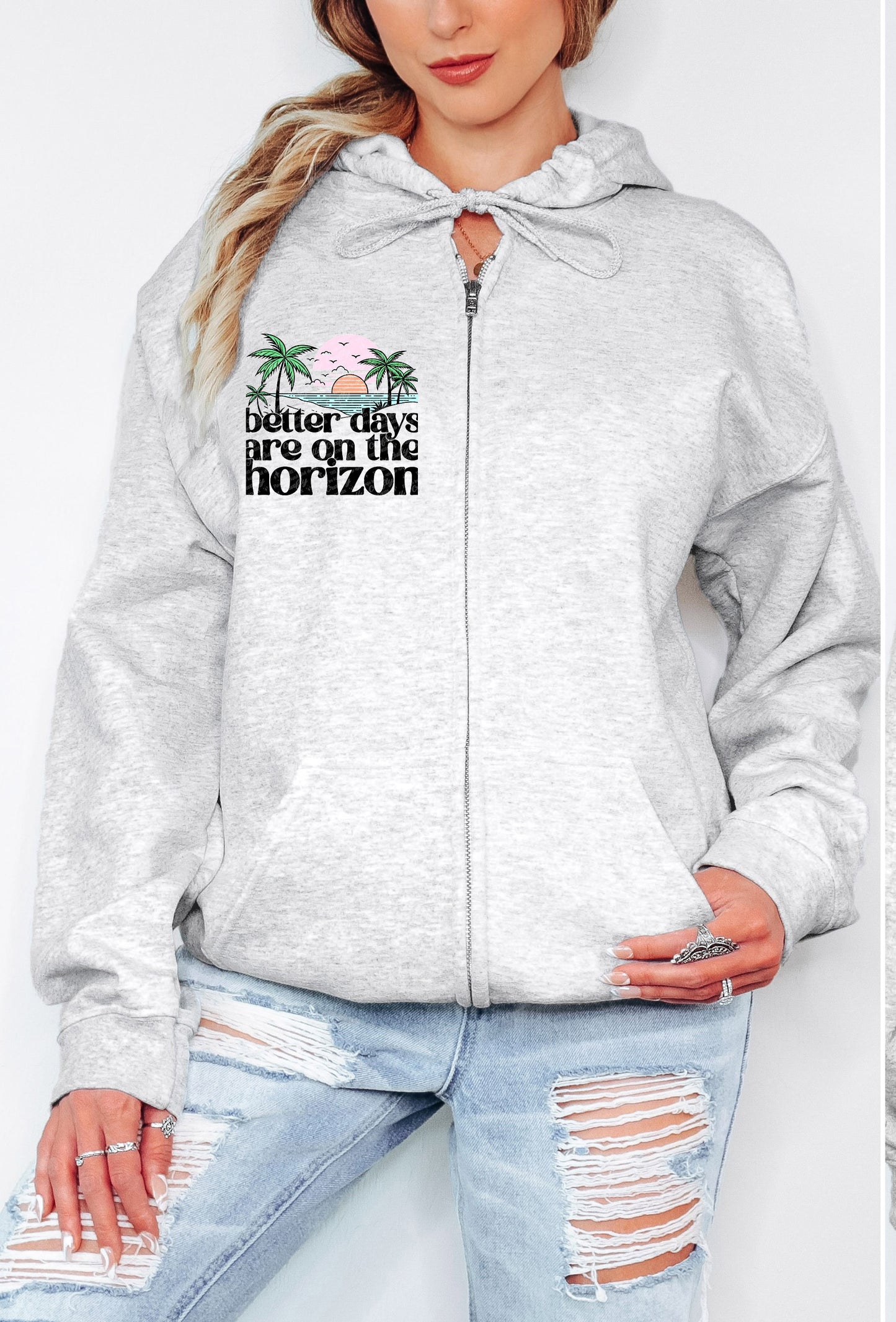 Better Days Are In The Horizon Adult Zip Up Hoodie Pocket Design