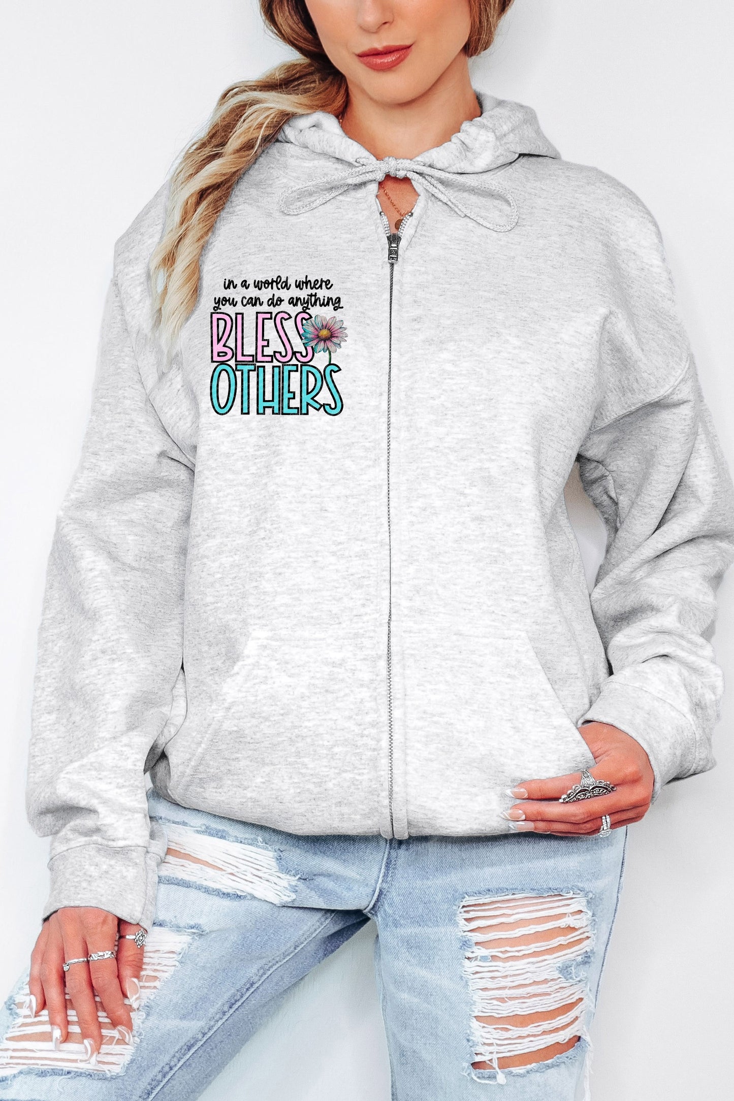 Bless Others Adult Zip Up Hoodie Pocket Design