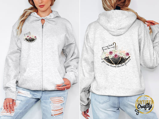 Bloom With Flowers Adult Zip Up Hoodie Front and Back Design