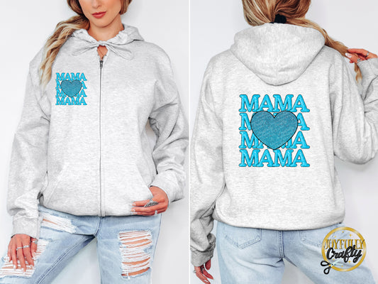 Blue Mama Stacked Adult Zip Up Hoodie Back Design