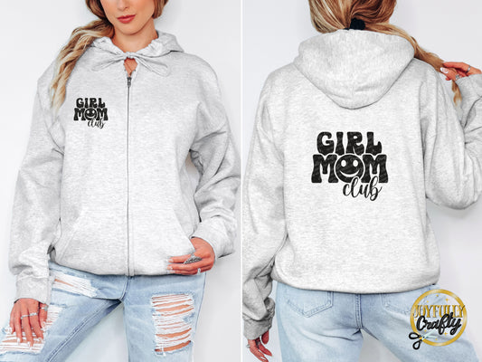 Girl Mom Club Retro Adult Zip Up Hoodie Front and Back Design