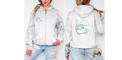 Good Books and Rainy Days Adult Zip Up Hoodie Front and Back Design
