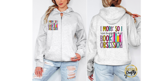I Work Hard For Books Adult Zip Up Hoodie Front and Back Design